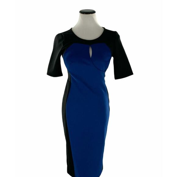 Bailey Blue Womens Color Block Sheer Back Keyhole Bodycon Stretch Dress Small - Picture 1 of 5